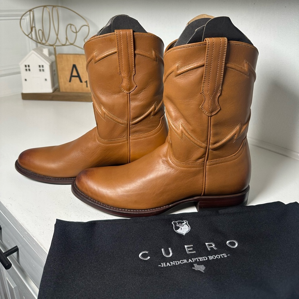 Cuero Handmade Cowboy Boots Men’s 8D Women’s 9 Tan Leather Western w/ Dust Bag